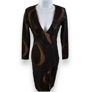 L’ATISTE By Amy Black Lace Nude Body Con Side Zip Up Dress With Slit Size Small